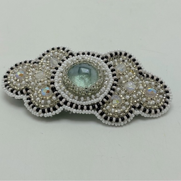 Accessories - Custom Made Beaded Barrette Green/Blue/Pearls